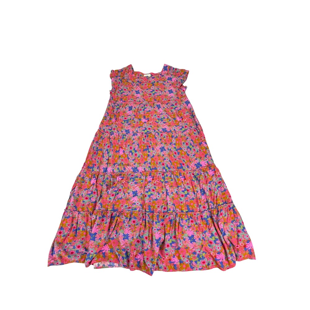Natural Life Floral Tiered Maxi Dress XL Pink Blue Boho Sleeveless Rayon